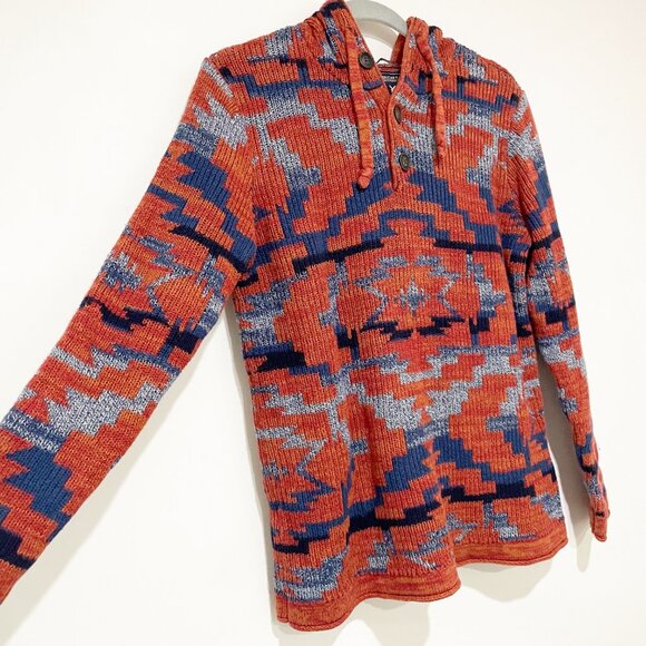 Men’s AE Aztec Southwestern Knit Hoodie | Boho Seriously Soft Pullover Sweater S - Picture 2 of 11